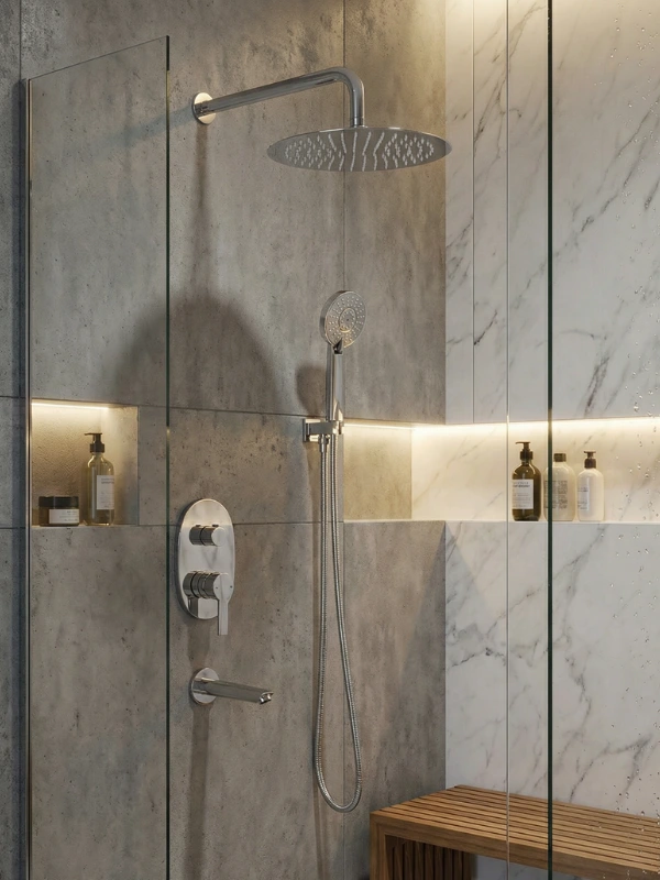 CREVO Lotus ankastre duş seti — banyo uygulaması